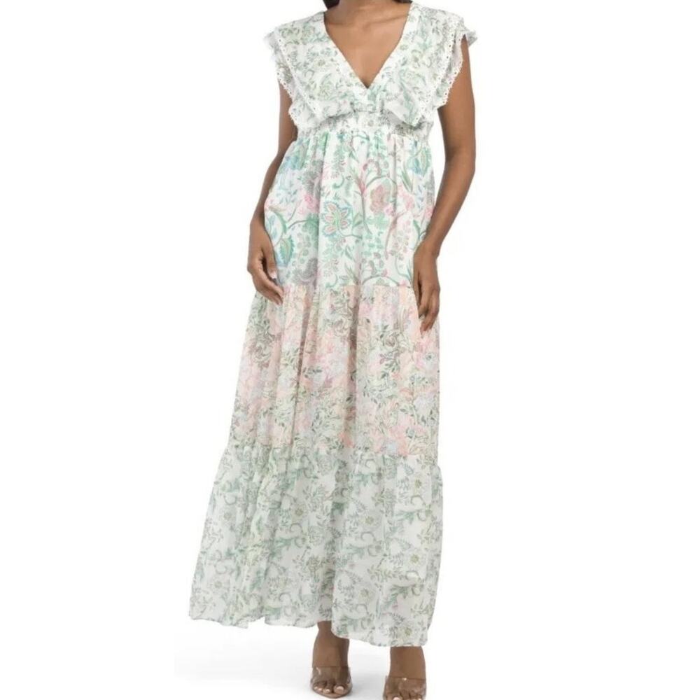 House‎ Of Harlow 1960 Dress Womens Small Multicolor Floral Ruffle Maxi Boho